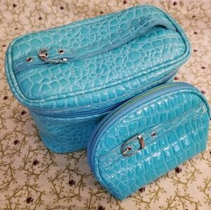 Modella Aqua Blue Textured Crocodile Alligator Look Women's Travel Bag Set